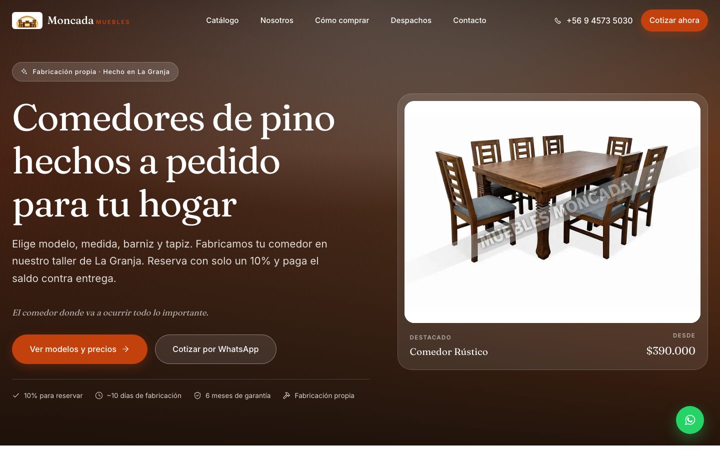 Página de inicio del sitio de Moncada Muebles